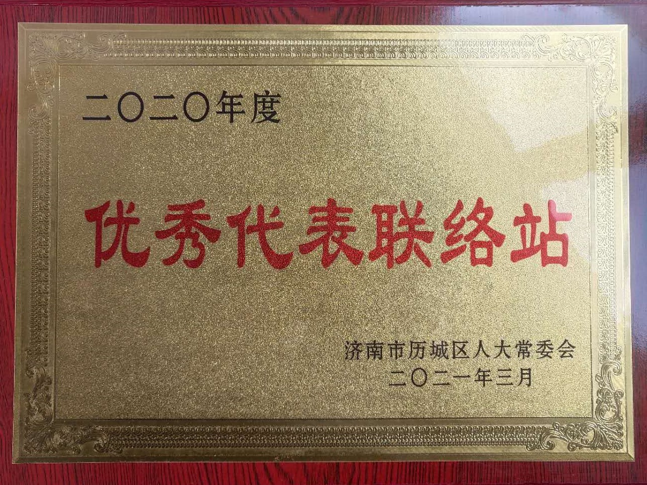 获得2020年区级优秀人大代表联络站荣誉奖牌