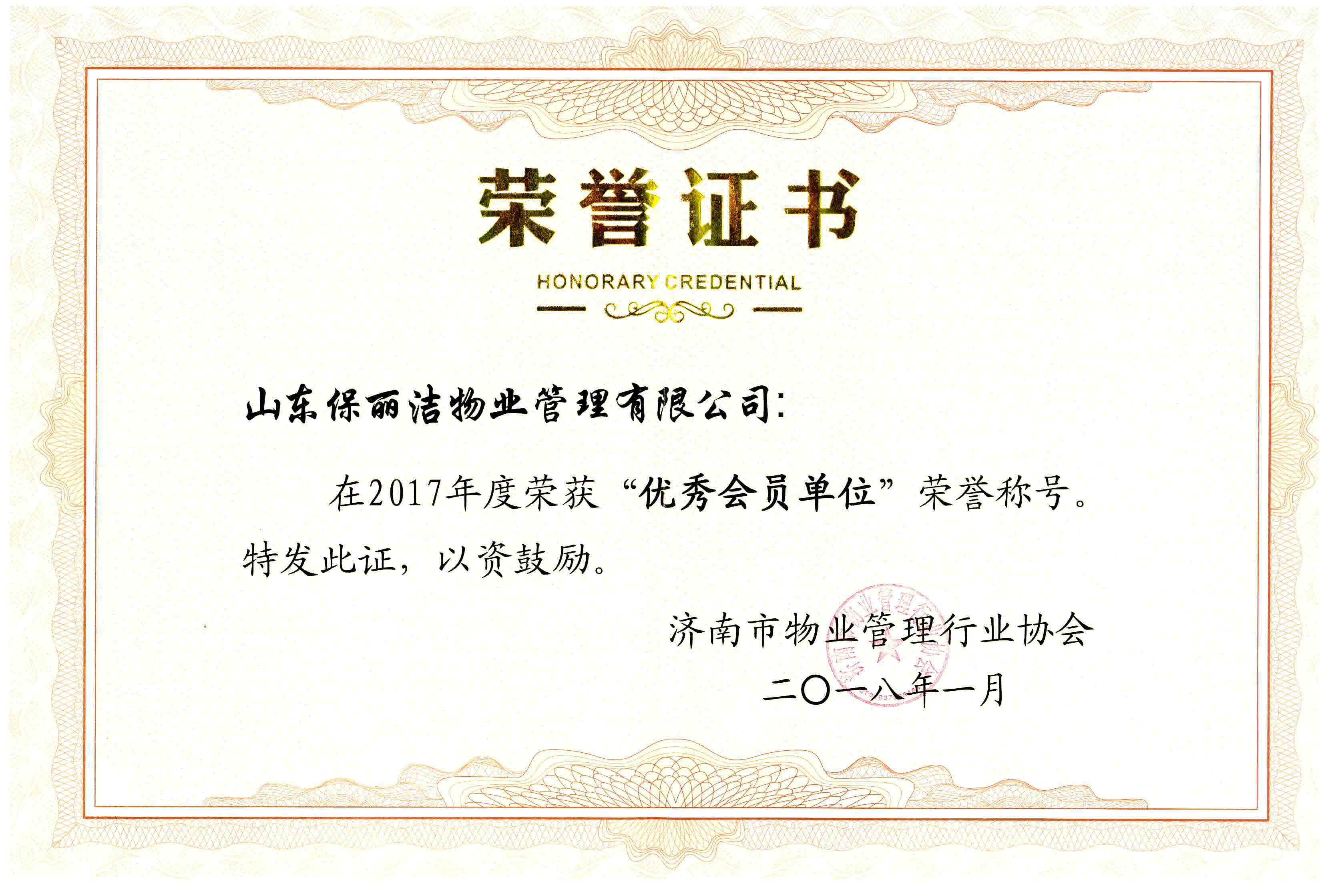 荣获2017年优秀会员单位