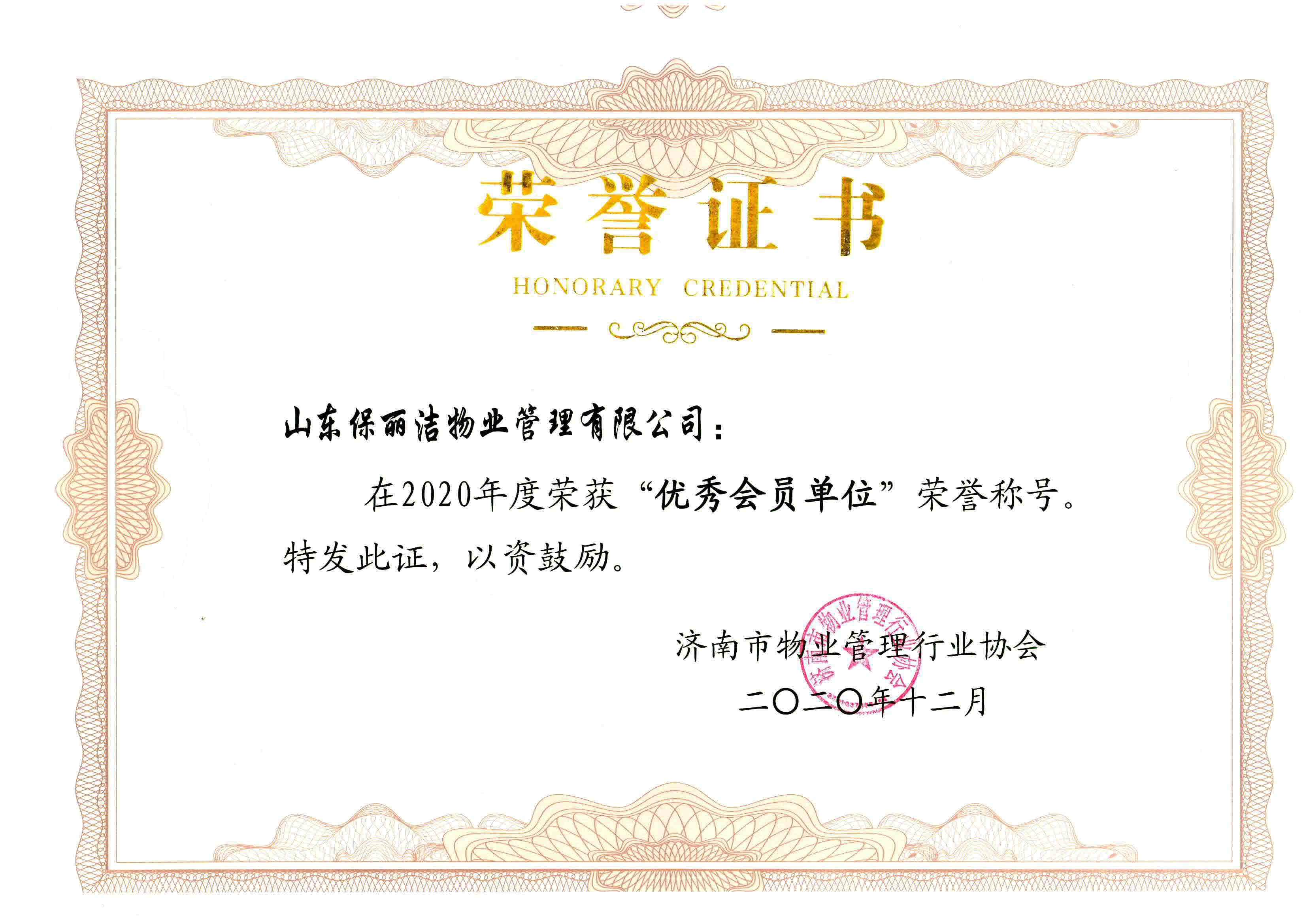 荣获2020年优秀会员单位